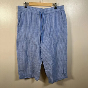 Talbots Cropped Wide Leg Pants Size XL Petite Linen Blend Blue Stripes Vacation
